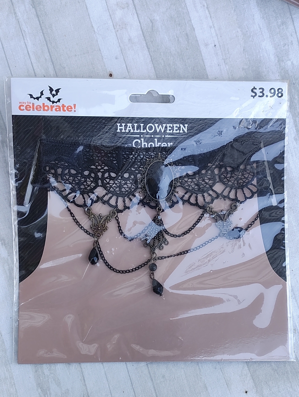 Black Halloween Gothic Lace Choker Necklace with Layered Chains, Whimsigoth